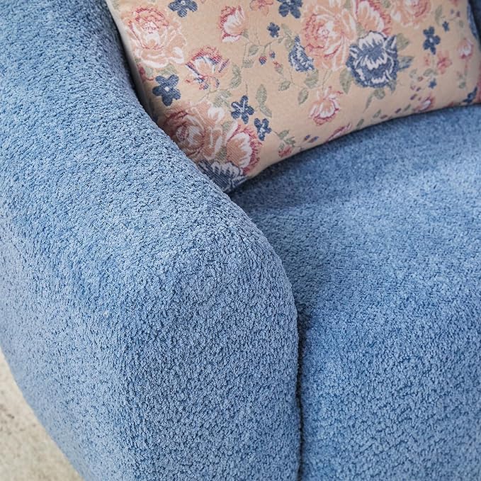 Walker Edison Linley Contemporary Boucle Accent Chair with Wood Legs Soft Blue