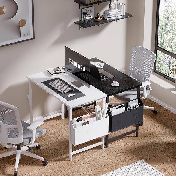 Pamray 32 Inch Computer Desk for Small Spaces with Storage Bag Home Office Work Desk with Headphone Hook Small Office Desk Study Writing Table