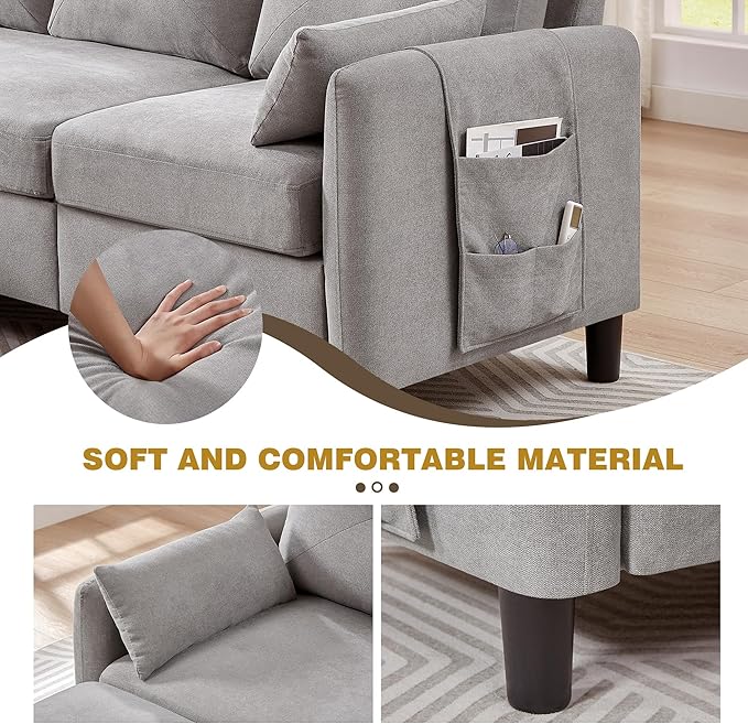 Convertible Sectional Sofa 3 Seater Sofa and Loveseat SetsModern L Shaped Couch with Reversible Chaise2 PCS Sofa Set Sectional Couch for Living Room Apartment Light Gray