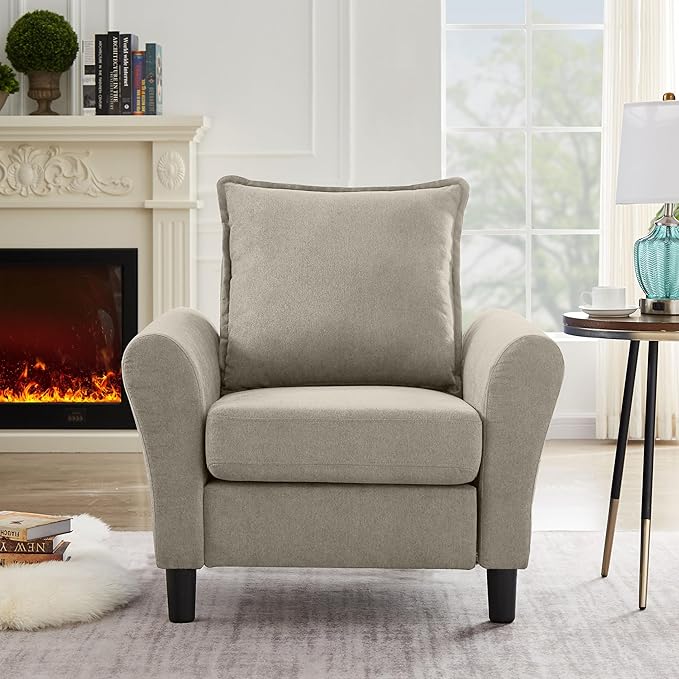 2 Sets Sofa Accent Chair 35 Reading Chair for Bedroom Modern Linen Fabric Armchair Single Sofa Chair Comfy Arm Chairs for Living RoomBedroom Beige