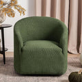KINWELL 32 Wide Modern Boucle Swivel Barrel Chair No Assembly Round Upholstered Swivel Accent Armchair for Living Room Bedroom Office (Green)