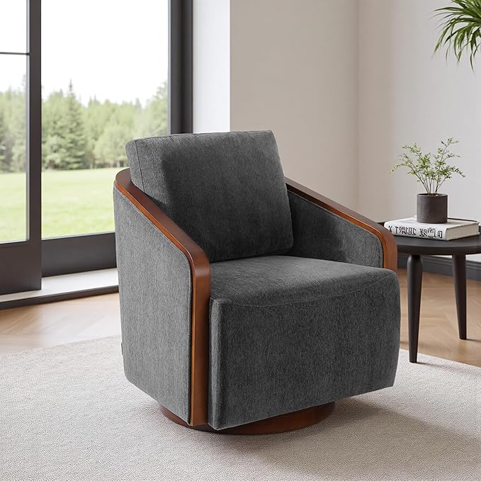 Swivel Barrel Accent Chair Mid Century Modern Arm Chair for Living Room Bedroom Comfy Club Reading Lounge Sofa Corner Chairs for Adults(Chenille Dark Grey Set of 2)