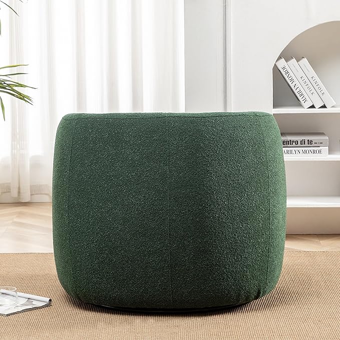 KINWELL 34 Wide Boucle Swivel Barrel Chair with 23 Ottoman Set Fully Assembled Set of Sherpa Accent Chair and Footrest Modern Comfy Armchair and Footstool for Living Room and Bedroom Green