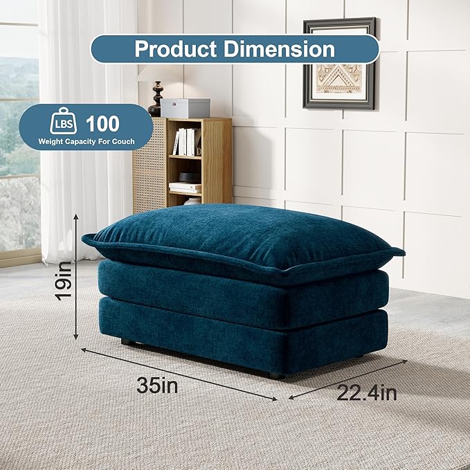 Soft Chenille Ottoman Footrest for Sectional Sofa - Comfortable Upholstered Seat Cushion Blue
