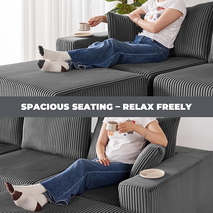 107 Modular Sectional Sofa L-Shaped Boneless Couch with Deep Seat Cozy Cloud Couch Sectional with Convertible Ottoman Modern Sectional Couches for Living Room No Assembly Darkgray