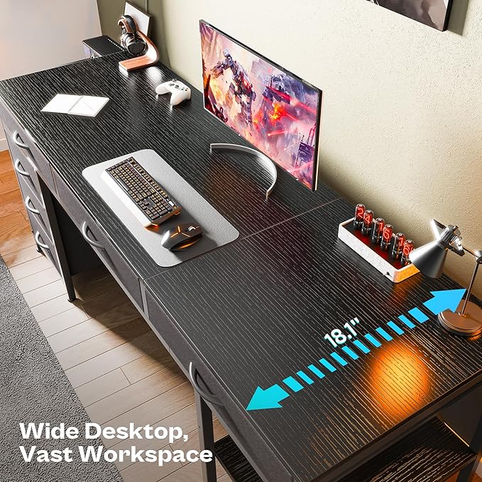 Huuger Computer Desk with 6 Drawers 63 Inch Office Desk with Shelves Reversible Gaming Desk Corner Desk with Storage for Home Office Study Living Room Black