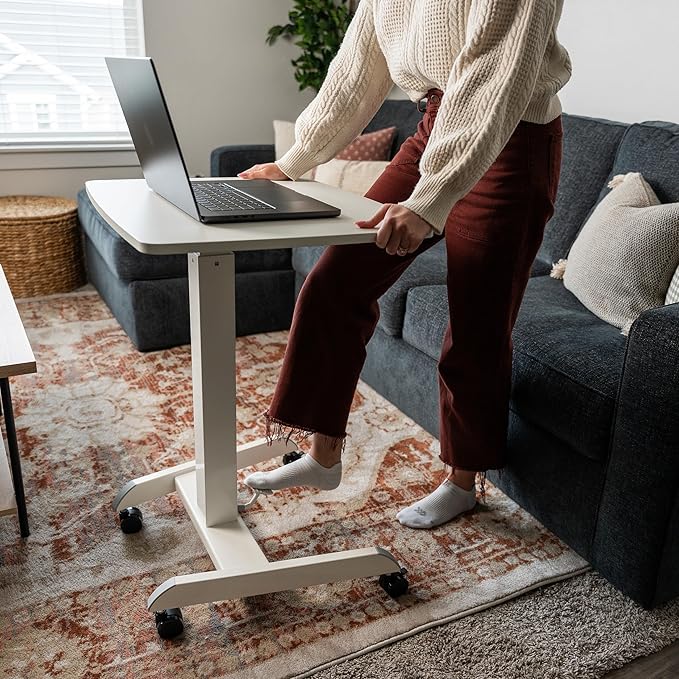 Mount-It! Adjustable Rolling Laptop Desk Mobile Standing Desk with Wheels Small Sit-Stand Computer Cart for Home Office or Classroom 29.6–44.2 Height 23.6x20.5 Desktop White