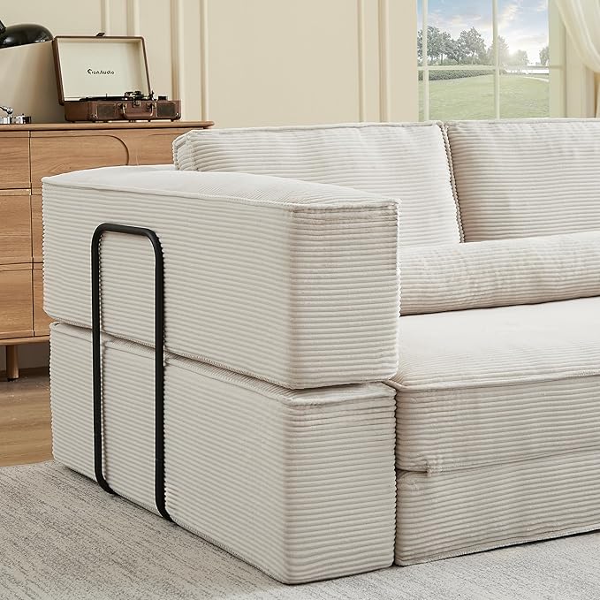 KEIKI 80 Convertible Couch Corduroy Modular Floor Sofa Bed Folding Lounge Sofa with High Density Foam Deep Seat Floor Couch for Living Room Khaki
