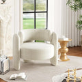 Modern Chenille Accent Armchair Mid-Century Upholstery Round Corners for Living Room Bedroom Office or CafeBeige