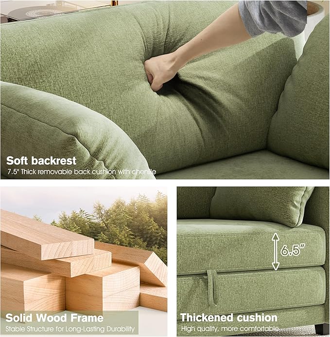 51 Loveseat Sleeper Sofa Bed Chenille Convertible Floor Sofa Bed for Small Spaces Folding Couch Bed with Deep Seat 2 Pillows &amp Solid Frame Pull Out Floor Couch for Living Room Green
