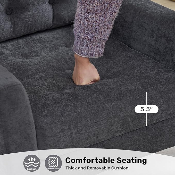 Accent Chair Set of 2 Mid Century Modern Living Room Chairs Upholstered Armchair with Tufted Back &amp Wood Legs Single Sofa Reading Side Chair for Bedroom Office Waiting Room Dark Grey