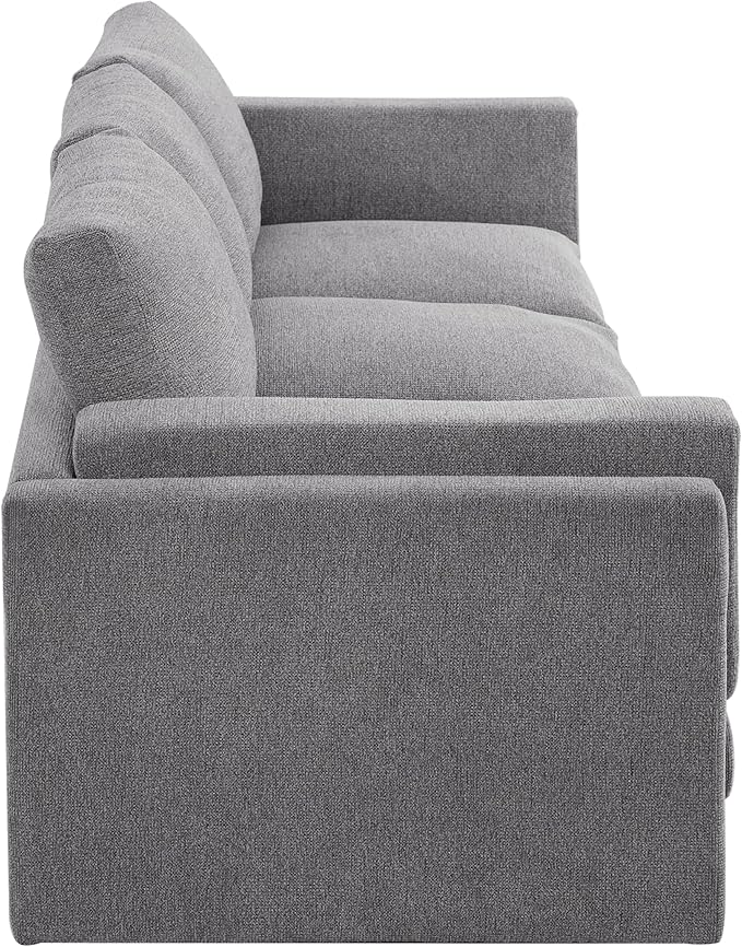 Christopher Knight Home Vincenzo 3 Seater Couch Chenille Upholstered Sofa Chair Metal Legs Couch Dual-Layer Cushions Armchair 79.5 Sectional Sofa Comfort Seating for Living Room Light Gray