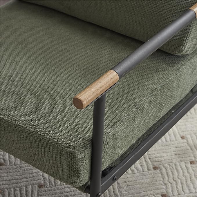 Upholstered Mid Century Lounge Chair Reading Armchair Chenille Fabric Modern Arm Chair with Metal e Accent Chair for Living Room Green