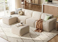 LINSY HOME Modular Sectional Sofa 134 Boneless Couch U Shaped 4-Seat Sofa with 2 Movable Ottomans Corduroy Sectional Cloud Couches for Living Room No Assembly Required Beige