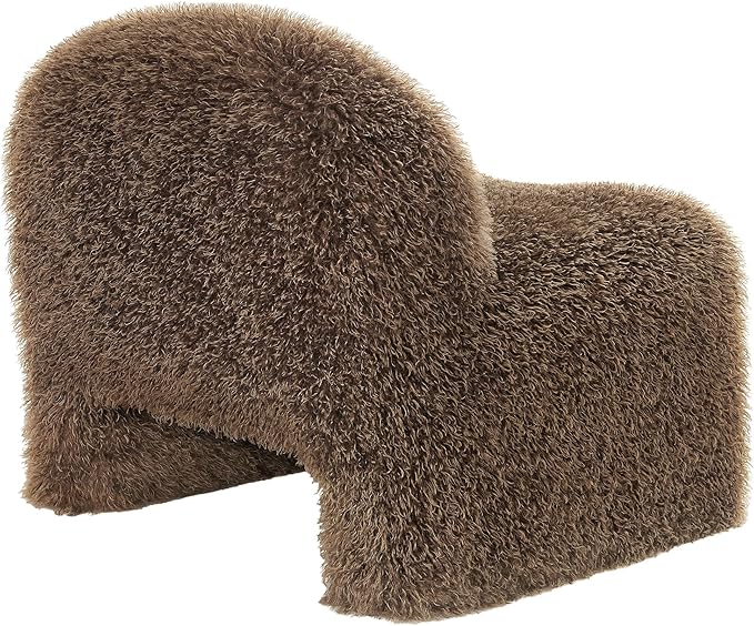 Modway Mina Faux Fur Accent Chair in Brown -Furry Slipper Lounge Chair for Bedroom Or Living Room