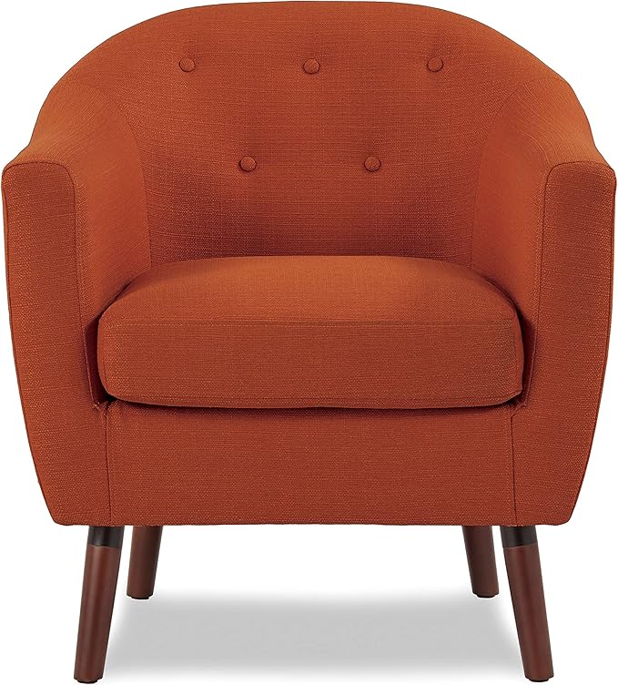 Homelegance Lucille Modern Accent Chair Upholstered Reading Chair with Button-Tufted Back Sloped Arms Removable Seat Cushion Cover and Espresso Wood Legs for Living Room Bedroom or Office Orange
