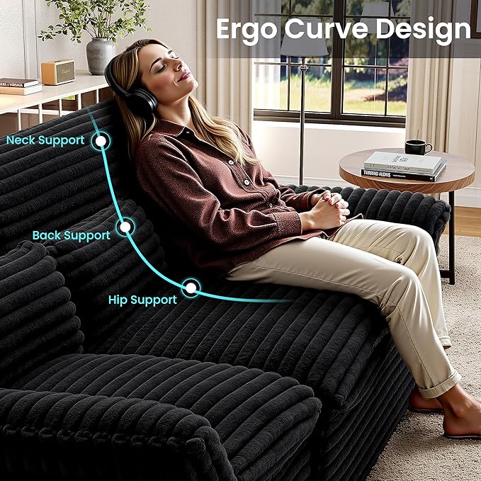 Pamapic 3-Seat L-Shaped Modular Sectional SofaBoneless Cloud Couch with Double-Layer Deep Seat Comfy Corduroy Fabric 72h ReboundBlack