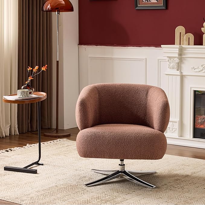 GDFStudio 360° Swivel Barrel Accent Chair Cuddle Style Single Sofa Lounge Chair for Living Room Bedroom Study Balcony or Reading Corner Red