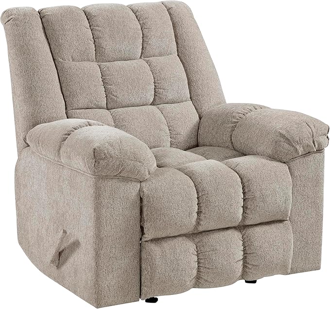 Lexicon Chenille Rocker Reclining Chair for Adults Rocker Pull Handle Recliner Nursery Chair for Living Room/Bedroom High Back Pillow Top Arms High Density Foam Cushions Light Brown