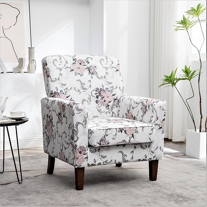 Contemporary Accent Arm Chair with Birch Wood Frame and Velvet Upholstery Armchair for Office and Living Room Decor Removable Cushions 06 Printed Fabric