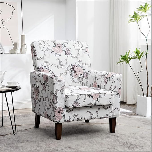 Contemporary Accent Arm Chair with Birch Wood Frame and Velvet Upholstery Armchair for Office and Living Room Decor Removable Cushions 06 Printed Fabric