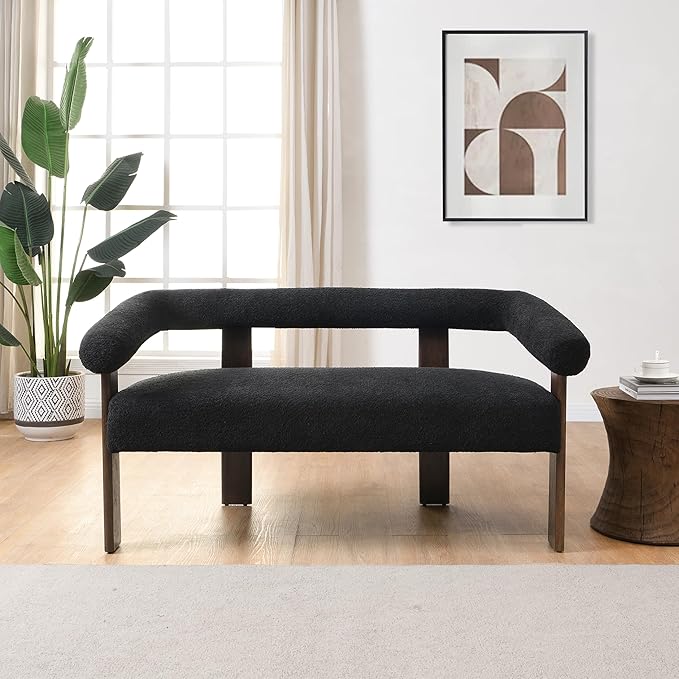 Christopher Knight Home Celen Modern Boucle Fabric Upholstered Loveseat with Round Armrest and Rubberwood Frame Comfy Living Room 2-Seater Sofa Space-Saving Couch for Hotel/Apartment Black + Brown