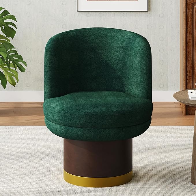 Christopher Knight Home Mirin Upholstered 360° Swivel Accent Chair Chenille Fabric Swivel Barrel Chair Modern Vanity Chair for Living Room Bedroom Green+Brown