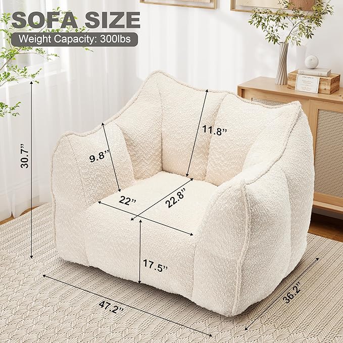 47.2 Inch Oversized 2 Piece Single Sofa Set Comfy Beanbag Chairs with Scratch-Resistant Pet-Friendly Chenille Modern Couch with Arms No Assembly Required Beige