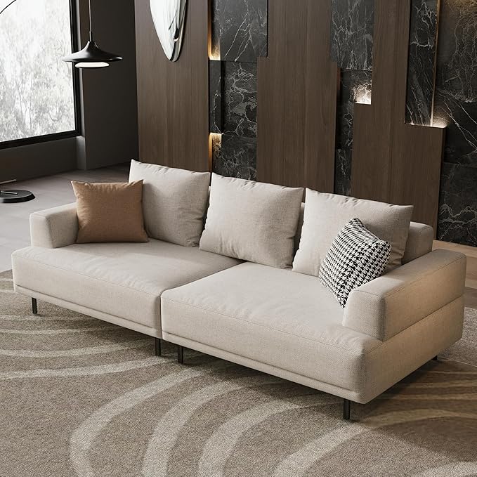 Cream Fabric Sectional Sofa – Contemporary Upholstered Couch with Metal Legs for Living Room (82.67inch-3Seats)