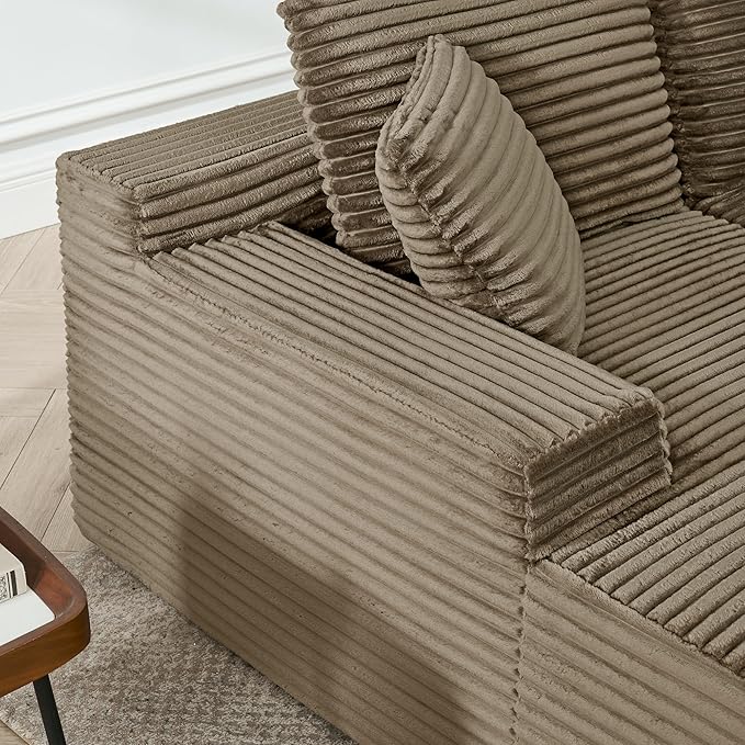 L-Shaped Cloud Sectional Couch Right Facing Modular Compressed Boneless Sectional Sofa with Chaise Lounge Plush Corduroy Boneless Corner Sofa for Living Room