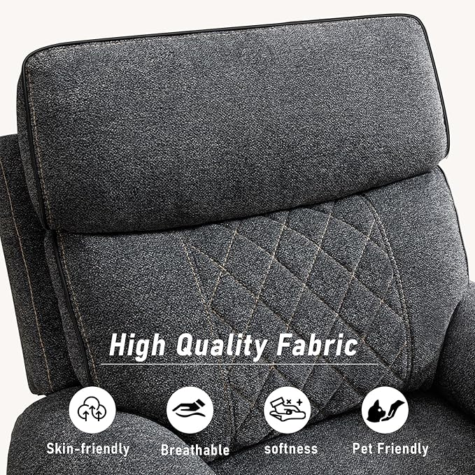 Electric Recliner Chair Set of 2 Soft Fabric Power Recliners with Metal Cup Holders Single Overstuffed Heavy Duty Reclining Sofa Chairs for Living Room Bedroom Dark Grey