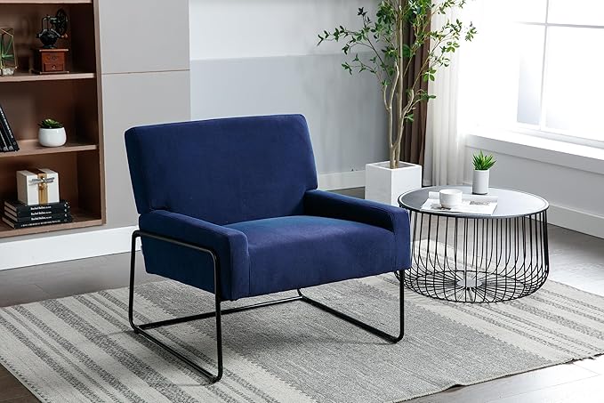Generic Accent Chair Modern Industrial Slant Armchair with Metal Frame Premium High Density Soft Single Chair for Living Room Bedroom Navy