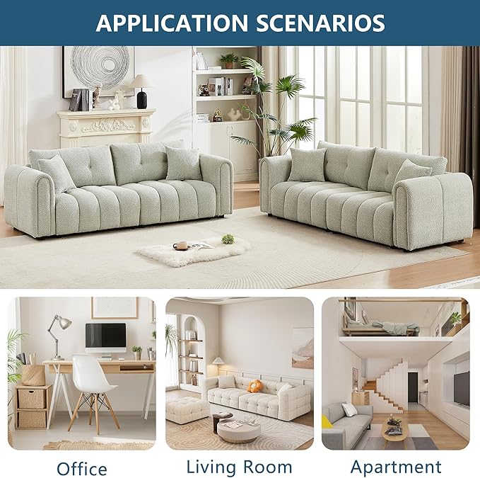 91.5” Couches for Living Room 3 Seater Loveseat Sofa Couch Oversized Upholstered Deep Seat Couch for BedroomApartment (Light Green 91.5)
