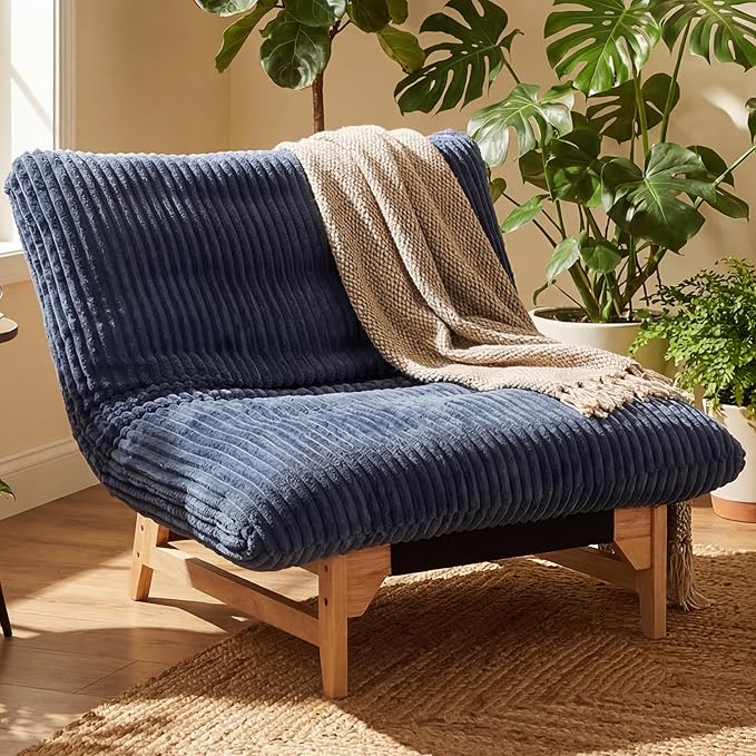 KEIKI Large Bean Bag Chair Adults Kids Comfy Corduroy Small Couch with Wood Frame Big Accent Beanbag Lounge Chairs Indoor Lazy Cozy Floor Sofa Couches for Living Room Reading Easy Assembly Blue