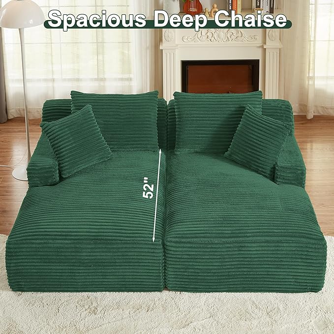 78” Oversized Double Chaise Lounge Indoor Corduroy Sleeper Sectional Couch Upholstered Boneless Cloud Sofa Deep Seat Comfy Plush Chair Bed for Living Room