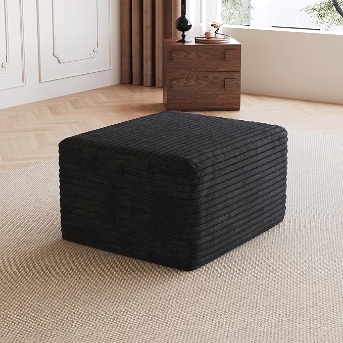25.6 Corduroy Ottoman Seat Module for Modular Sectional Sofa DIY L-Shaped &amp U-Shaped Plush Corduroy Sofa for Living Room Black