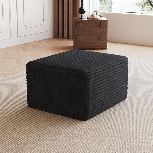 25.6 Corduroy Ottoman Seat Module for Modular Sectional Sofa DIY L-Shaped &amp U-Shaped Plush Corduroy Sofa for Living Room Black