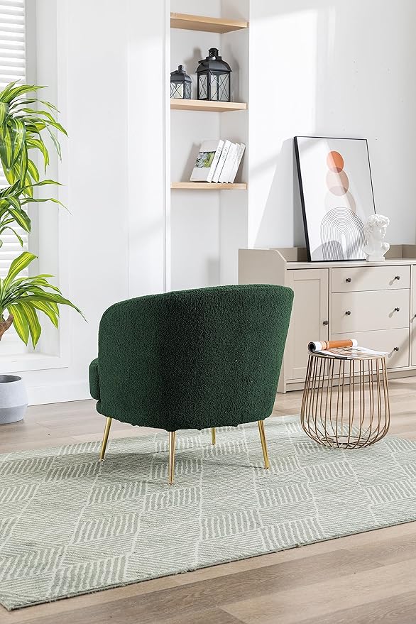 30.32 W Accent Chair Upholstered Curved Backrest Reading Chair Single Sofa Leisure Club Chair with Golden Adjustable Legs for Living Room Bedroom Dorm Room (Green Boucle)