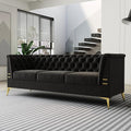 Tomkate 82 Black Velvet Chesterfield Sofa Mid-Century Modern Tufted 3-Seater Couch with Flared Arms Removable Cushions &amp Gold Metal Legs for Living Room (Black)
