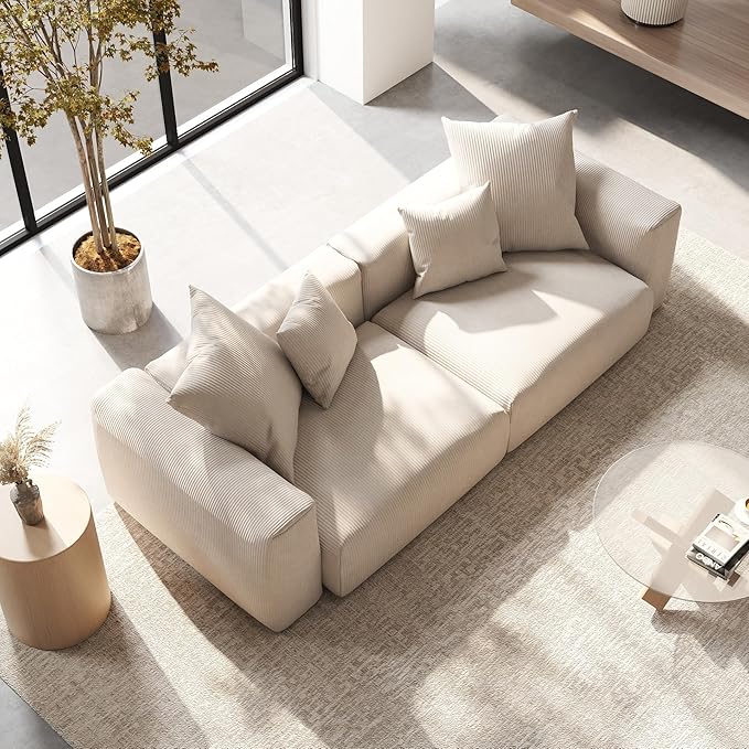 Modular Sectional Sofa 102.36inch Loveseat Sofa Corduroy Fabric Upholstered Couch with 4 Pillows Beige Sofa Couches for Living Room Office Apartment