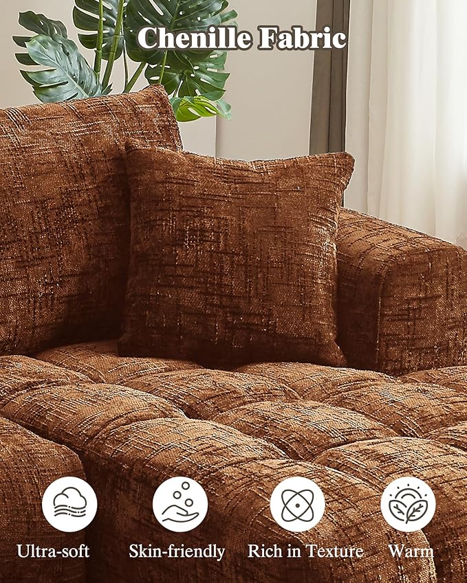 108 Boneless Cloud Modular Sectional Couch for Living Room L Shaped Sofa with Chaise | Chenille Fabric | Compressed Foam Sofa for Living Room | No Assembly (Orange Right Hand Facing)