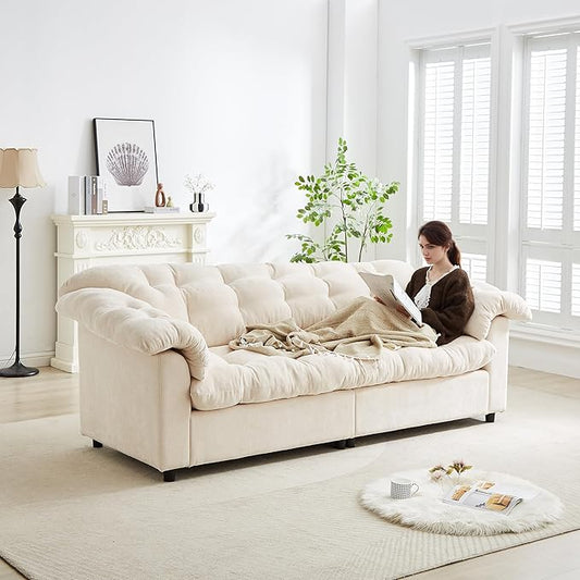 KEIKI 94.8 Chenille Deep Seat Modern Cloud Sofa Fluffy Deep Cushion Upholstered 3 Seat Couch with Wood Frame Support Designed for Offices Studios Waiting Areas and Stylish Professional Interiors