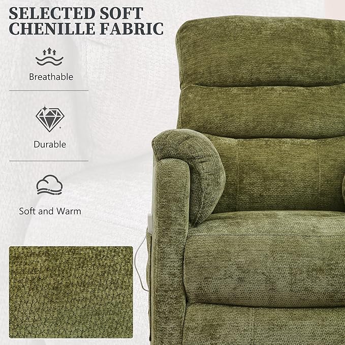 Holaki Power Recliner Chair Chenille Living Room Chairs Reading Lounge Chair Home Theater Seating with Adjustable Backrest and Footrest for Small Spaces Nursery(Green)