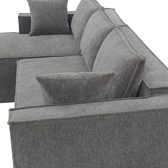 L-Shaped Corner Corduroy Sectional Sofa 4 Seat Modular Boneless Sofa Foam Cloud Couch with Movable Ottoman and Toss PillowsModern Deep Seat Convertible Chaise Sofa