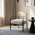 Christopher Knight Home Draxv Accent Chair Upholstered Club Chair Curved Backrest Armchair Metal Frame Tapered Legs Chic Accent Chair Soft Seating Chair for Living Room Reading Beige+Gold