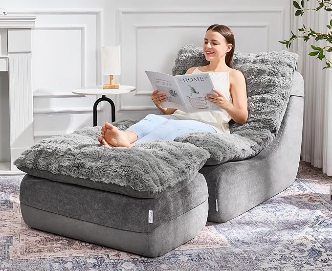 Hobestluk Sofa Couch Foam Sofa for Small Spaces Comfy Sofas with footrest Couch Recliner Small Sofas for Living Room Bedroom Apartment (Grey)