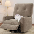 Recliner Chair 360° Swivel Rocking Glider Chair for Adults with Adjustable Backrest &amp Footrest Cozy Corduroy Upholstered Armchair for Living Rooms Bedrooms Apartments Brown Grey