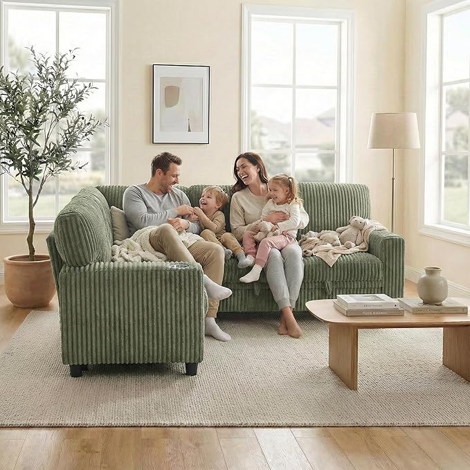 81 Modular Sectional Sofa L Shaped 5-Seater Sleeper Sofa with Pull Out Bed Hidden Storage Cup Holders &amp USB Charging Ports Sectional Couches for Living Room Corduroy Green
