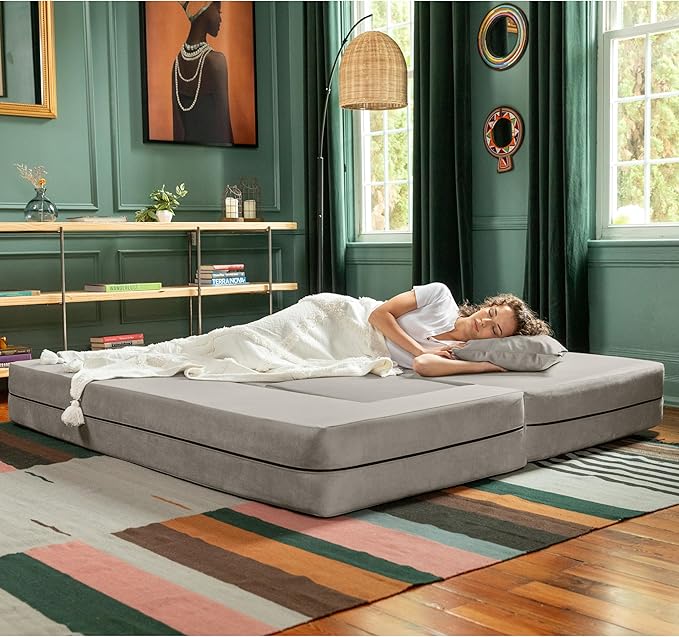 Jaxx Zipline Convertible Sleeper Sofa &amp Three Ottomans/California King-Size Bed Dove Grey