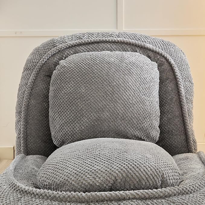 Foldable Lazy Sofa Bed Floor Chair Upholstered Human Dog Bed with 5 Adjustable Position Comfy Tatami Lounge Chair with 2 Pillows Lazy Sofa for Bedroom Living Room Reading (Gray 1)